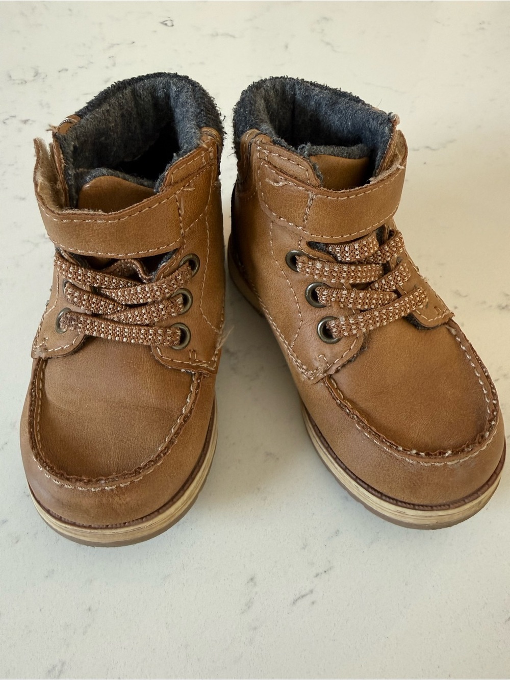 Kids Brown Leather-Look Lace-Up Ankle Boots